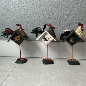 Decorative Metal And Wood Rooster Figure With Birdhouse Body